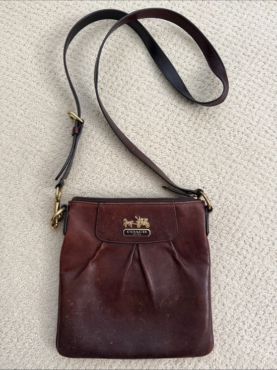 Coach Handbags - Coach Dark Brown Leather Crossbody with Gold Tone Logo